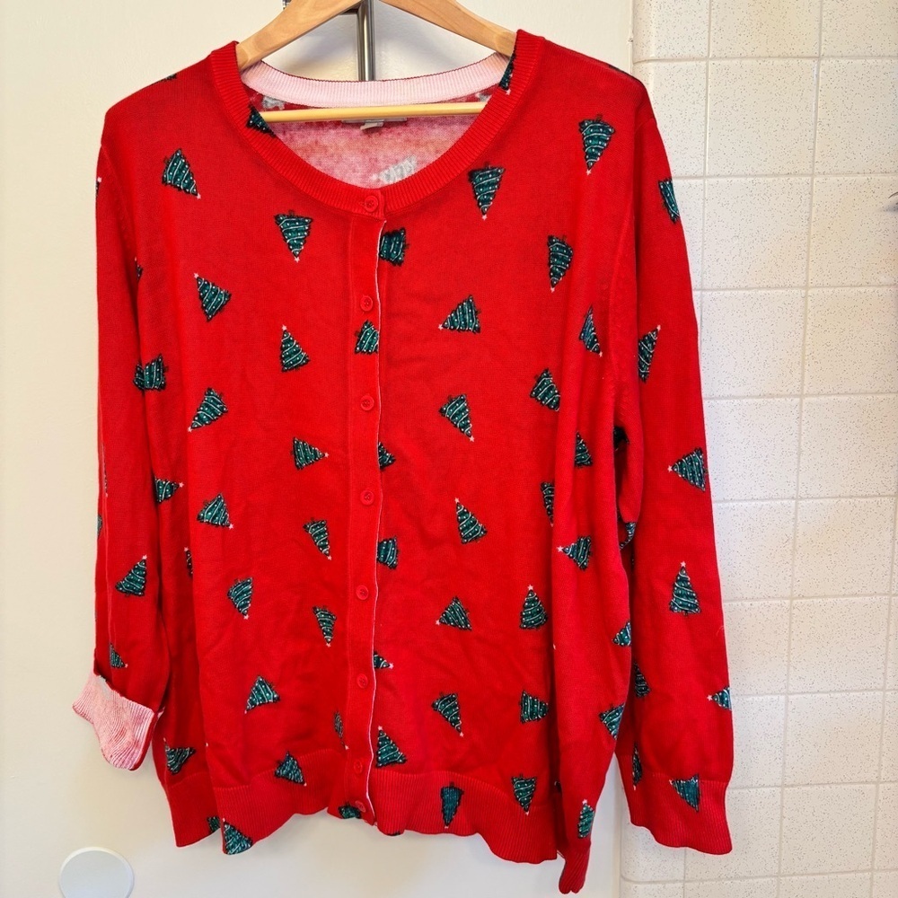 Christmas Tree Cardigan Plus Size XXL Artsy Teacher Grannycore Knit Lightweight - Picture 2 of 13